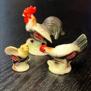 Vintage Handpainted Bone China Chickens Hen Rooster Chick Miniature Figurines